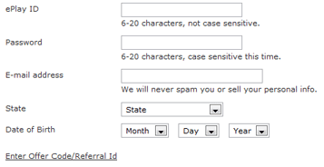 ePlay registration form